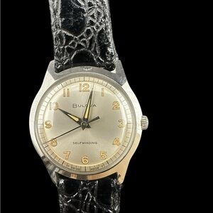 Bulova Self Winding Automatic Silver Dial Watch with Black Strap. Like new